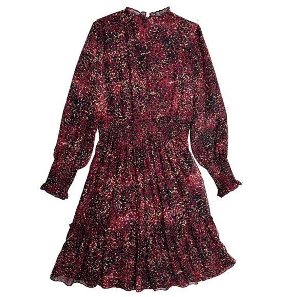 NEW TAYLOR CHIFFON SMOCKED RUFFLE DRESS DARK BLOOMCORE BURGUNDY SIZE 8 - Picture 3 of 7